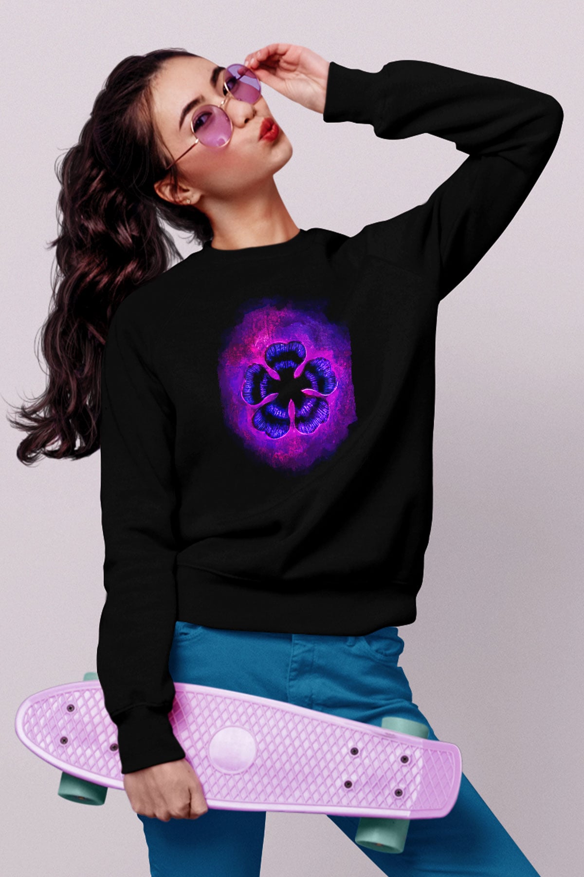 Black Clover Baskılı Unisex Siyah Sweatshirt