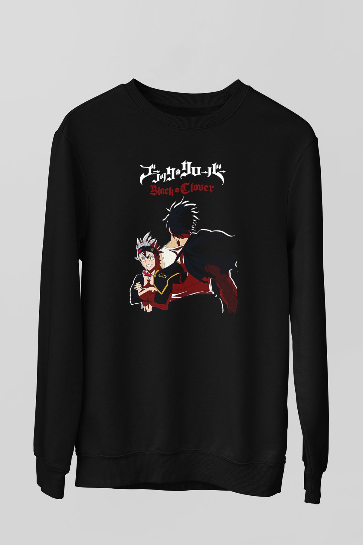 Black Clover Baskılı Unisex Siyah Sweatshirt