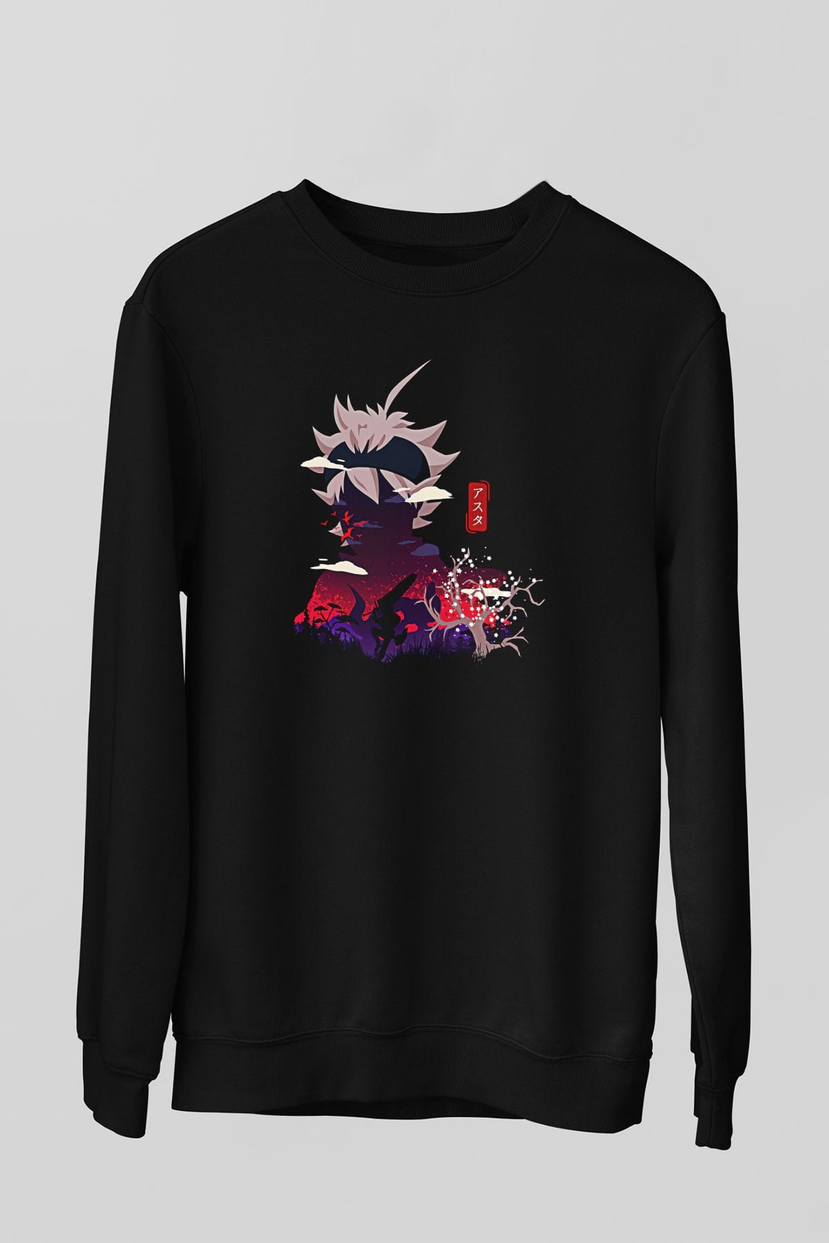 Black Clover Baskılı Unisex Siyah Sweatshirt