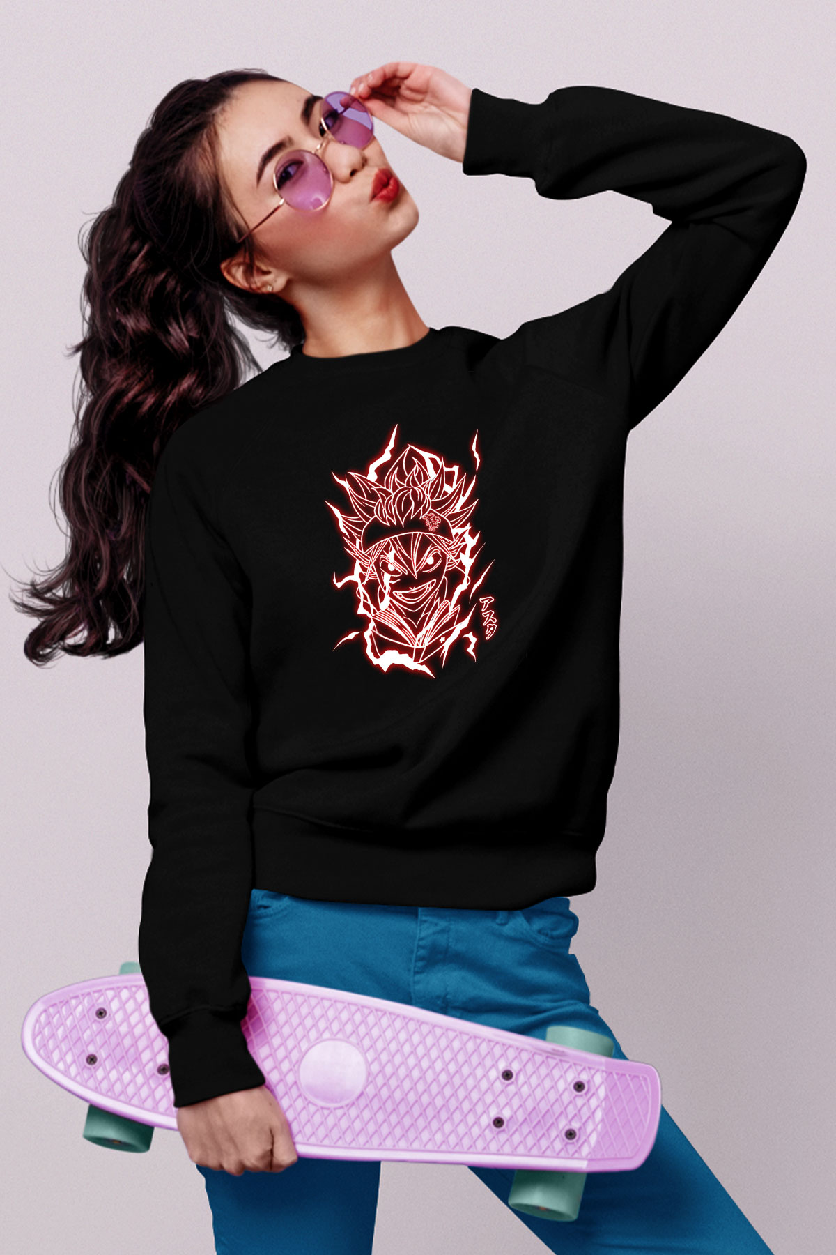 Black Clover Baskılı Unisex Siyah Sweatshirt