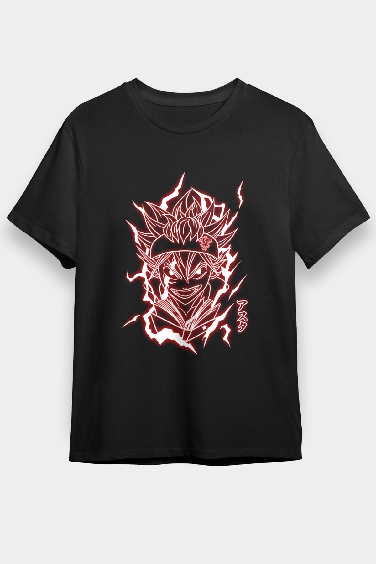 Black Clover Baskılı Unisex Siyah Tişört - Tshirt