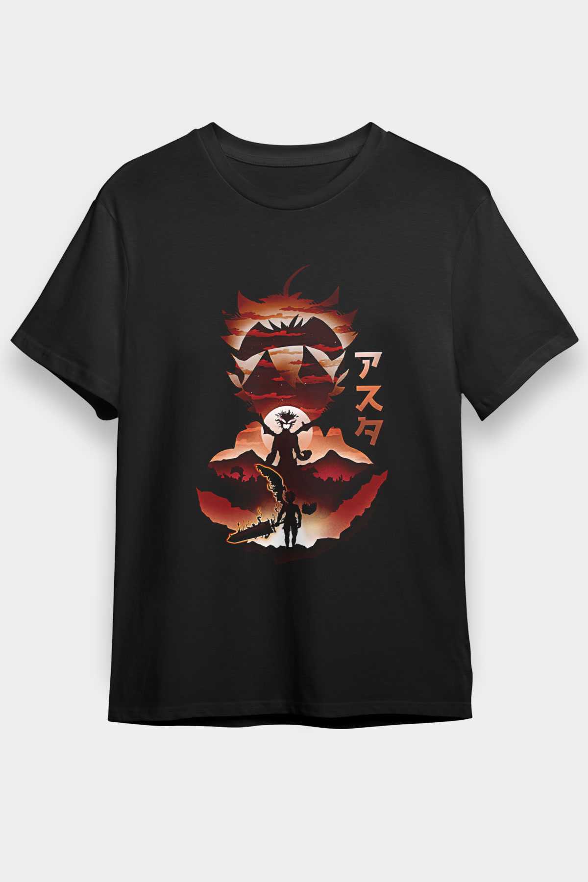 Black Clover Baskılı Unisex Siyah Tişört - Tshirt