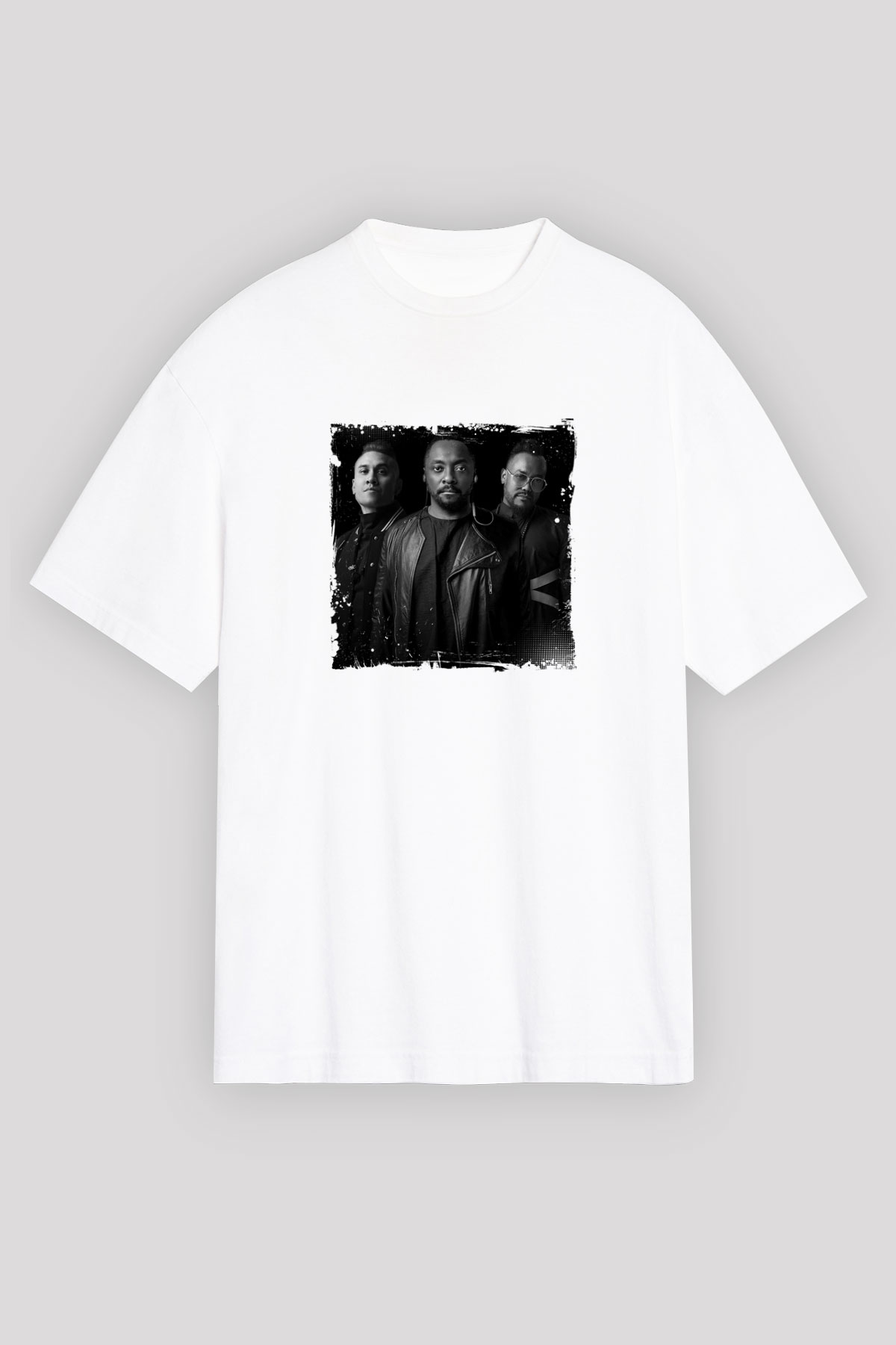 Black Eyed Peas Baskılı Oversize Beyaz Tişört