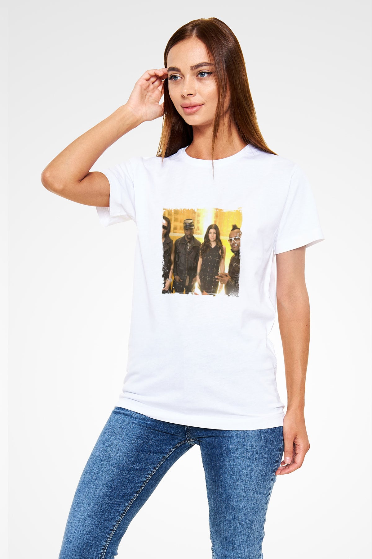 Black Eyed Peas Baskılı Unisex Beyaz Tişört