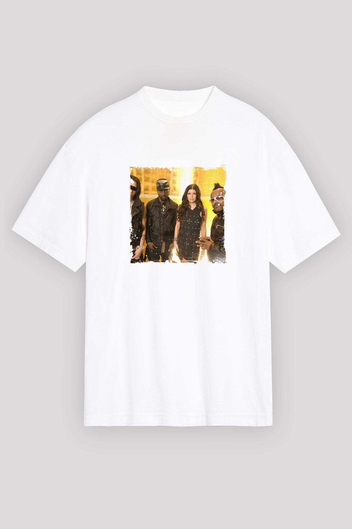 Black Eyed Peas Baskılı Oversize Beyaz Tişört