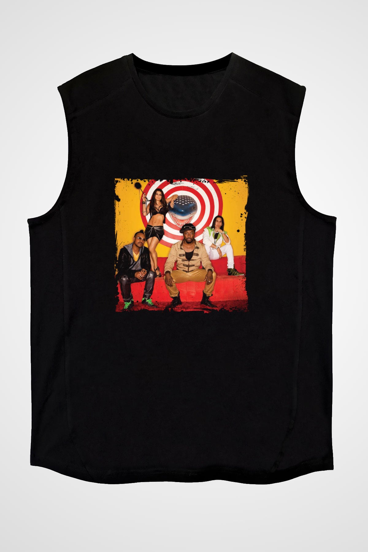 Black Eyed Peas Baskılı Unisex Siyah Kolsuz Tişört