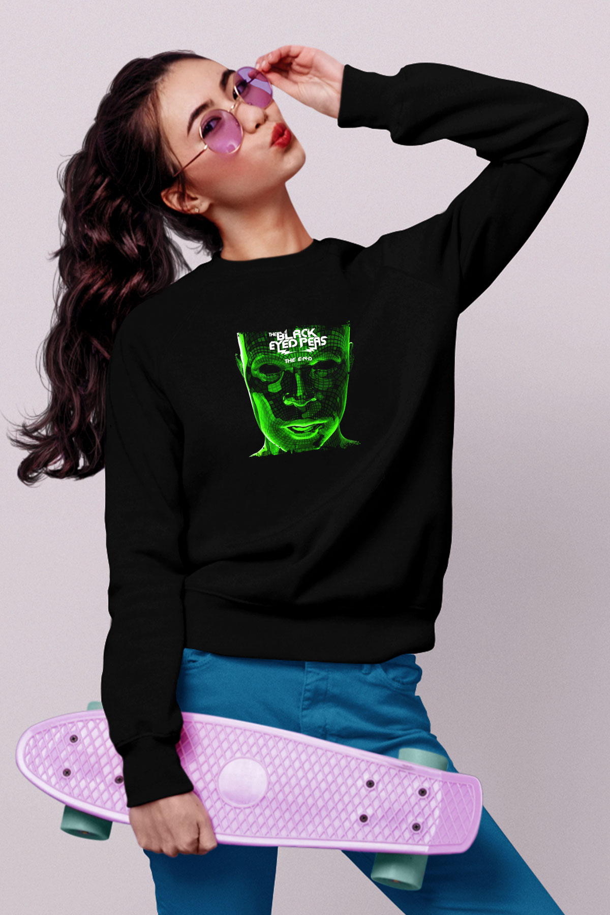 Black Eyed Peas Baskılı Unisex Siyah Sweatshirt