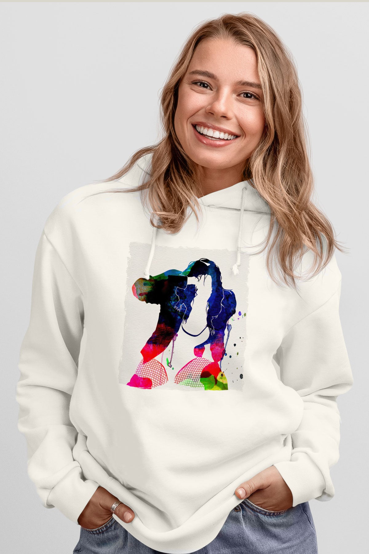 Black Eyed Peas Beyaz Unisex Kapüşonlu Sweatshirt