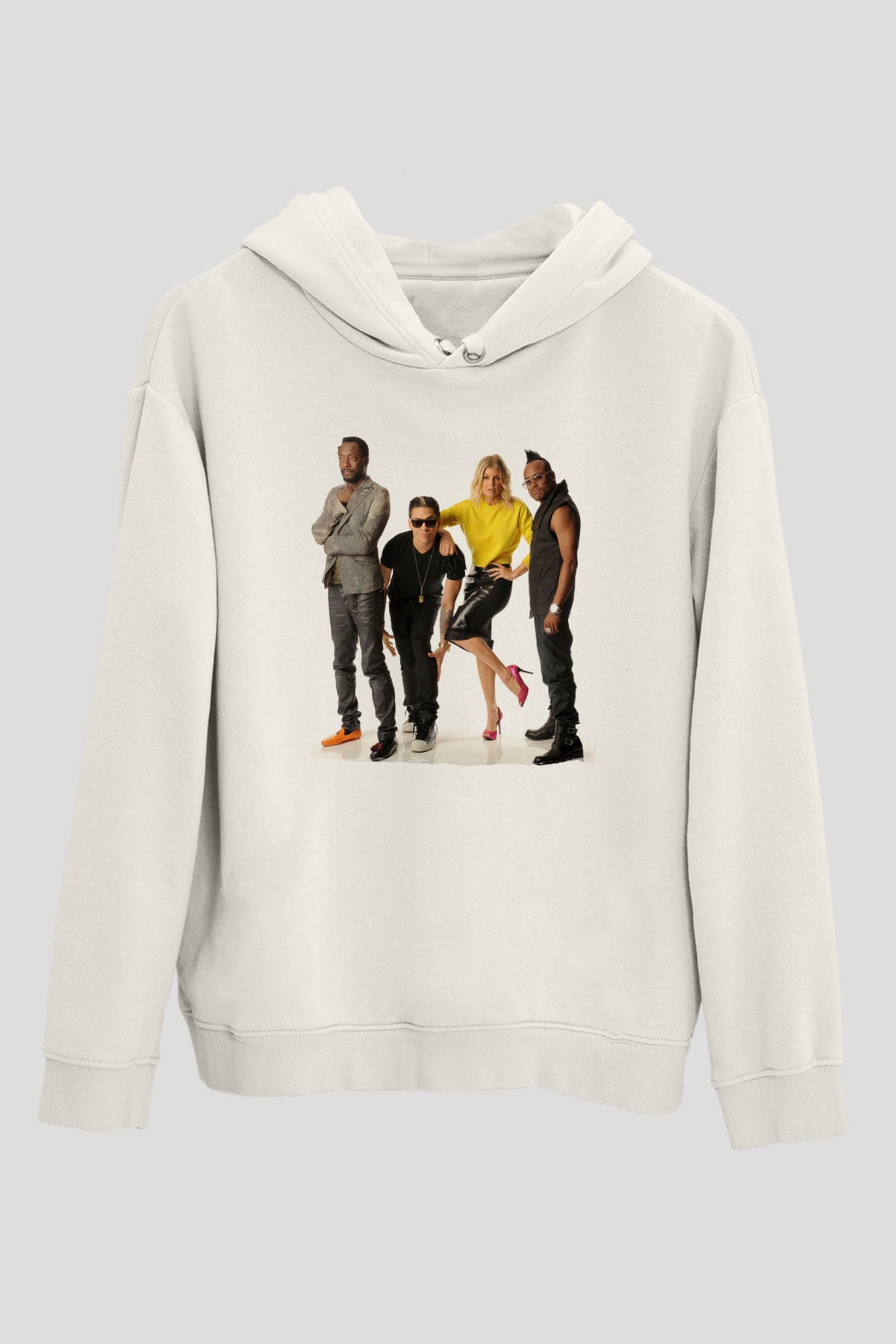 Black Eyed Peas Beyaz Unisex Kapüşonlu Sweatshirt