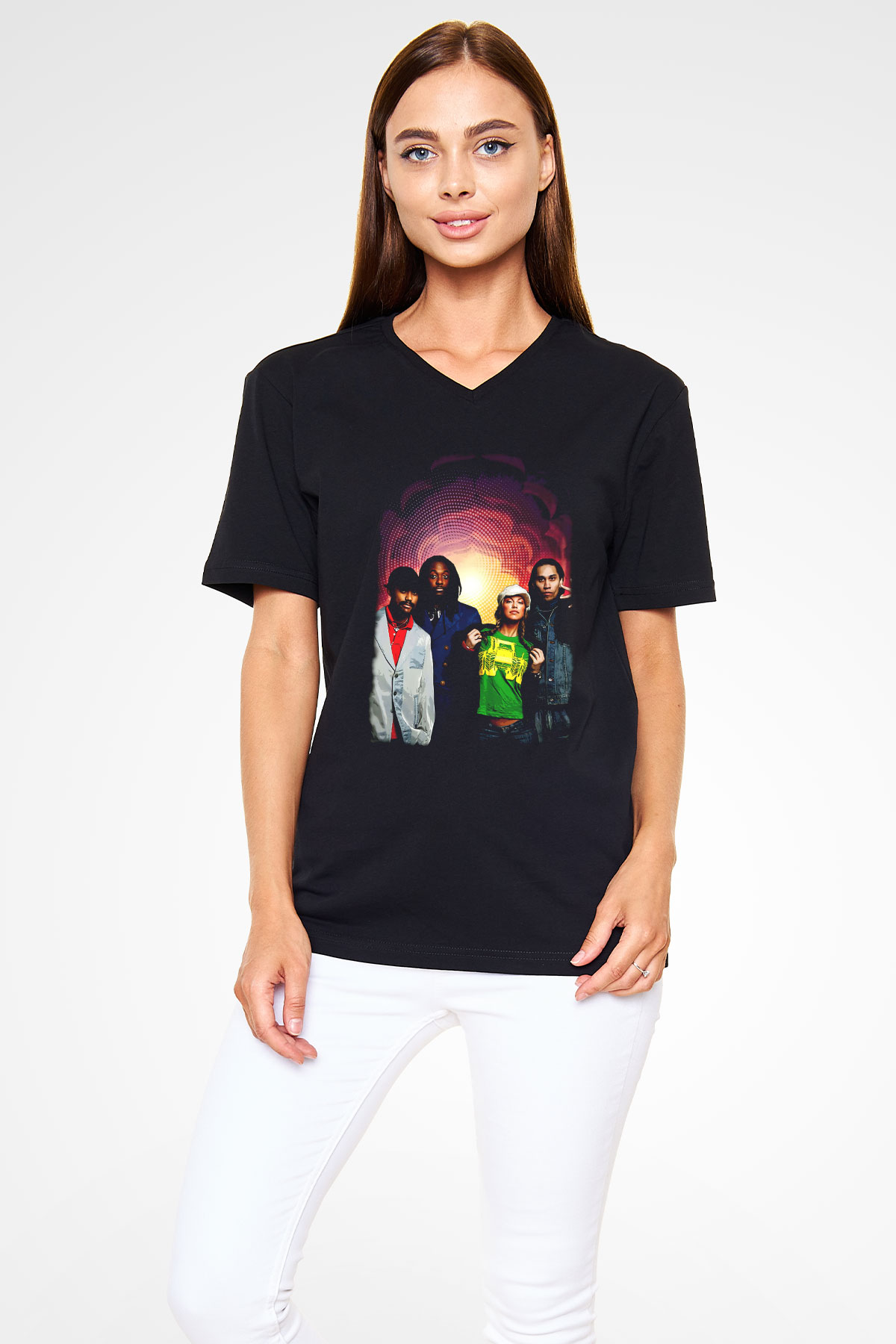Black Eyed Peas Siyah Unisex V Yaka Tişört