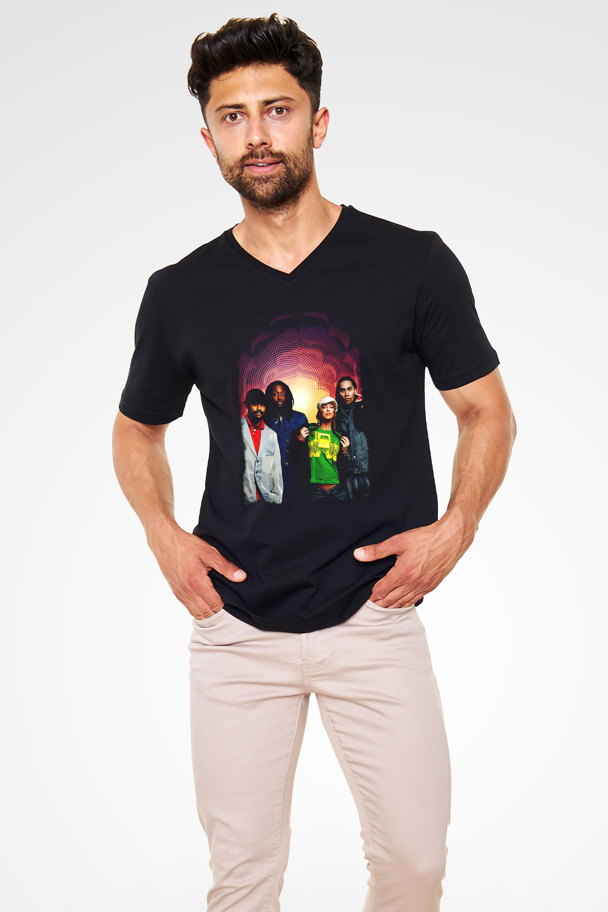 Black Eyed Peas Siyah Unisex V Yaka Tişört
