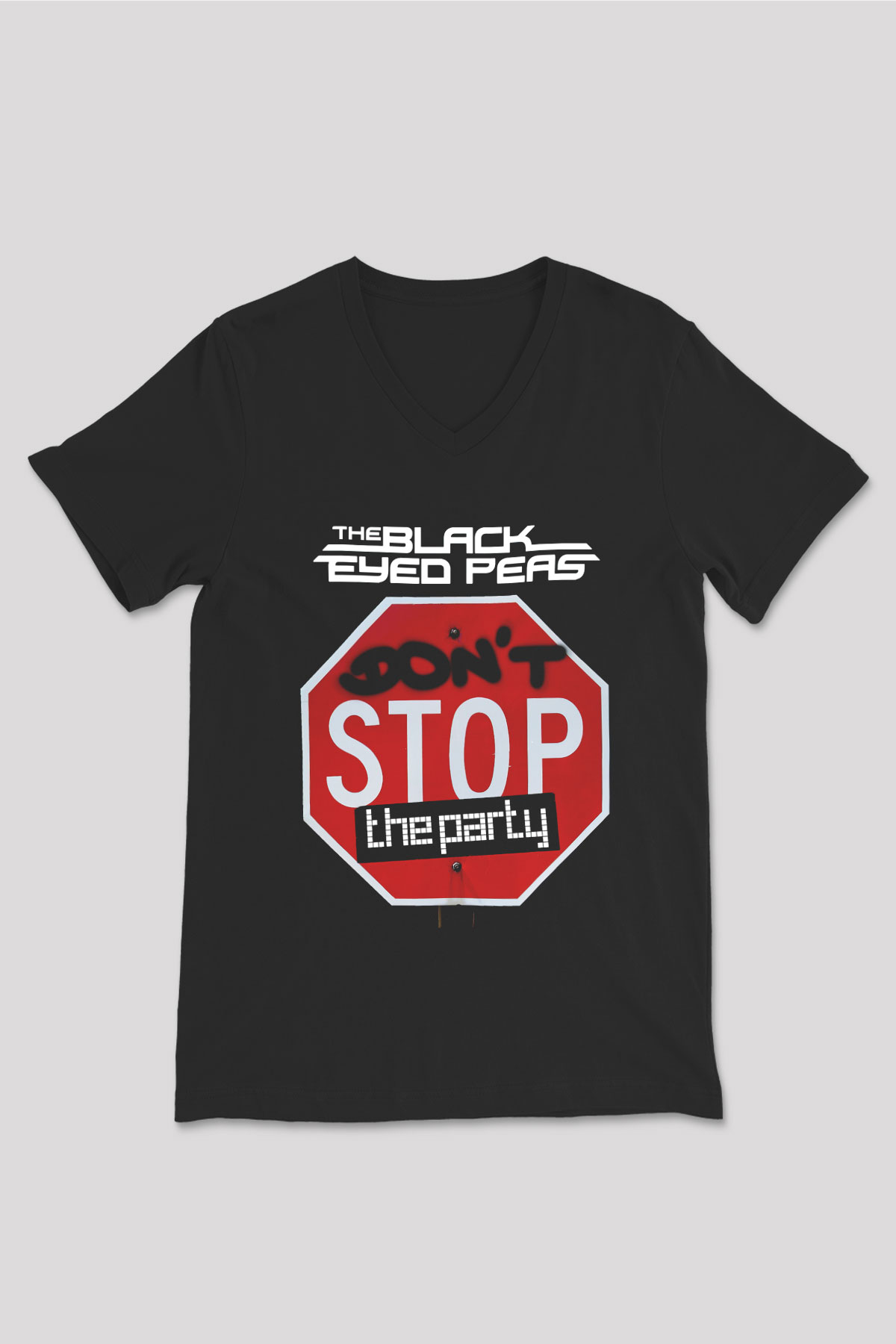 Black Eyed Peas Siyah Unisex V Yaka Tişört T-Shirt