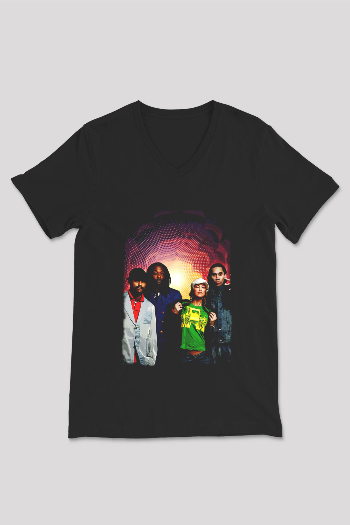 Black Eyed Peas Siyah Unisex V Yaka Tişört