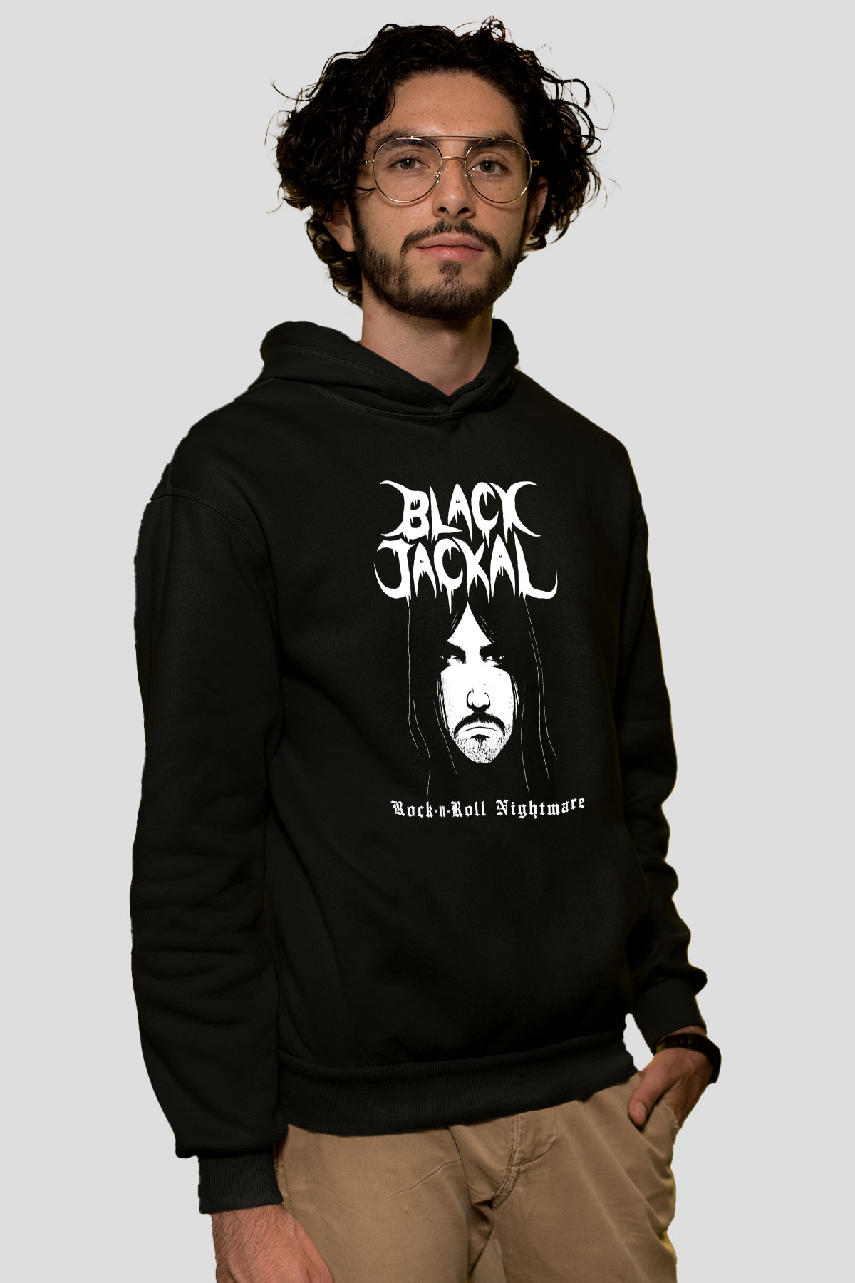 Black Jackal Baskılı Unisex Siyah Kapüşonlu Sweatshirt