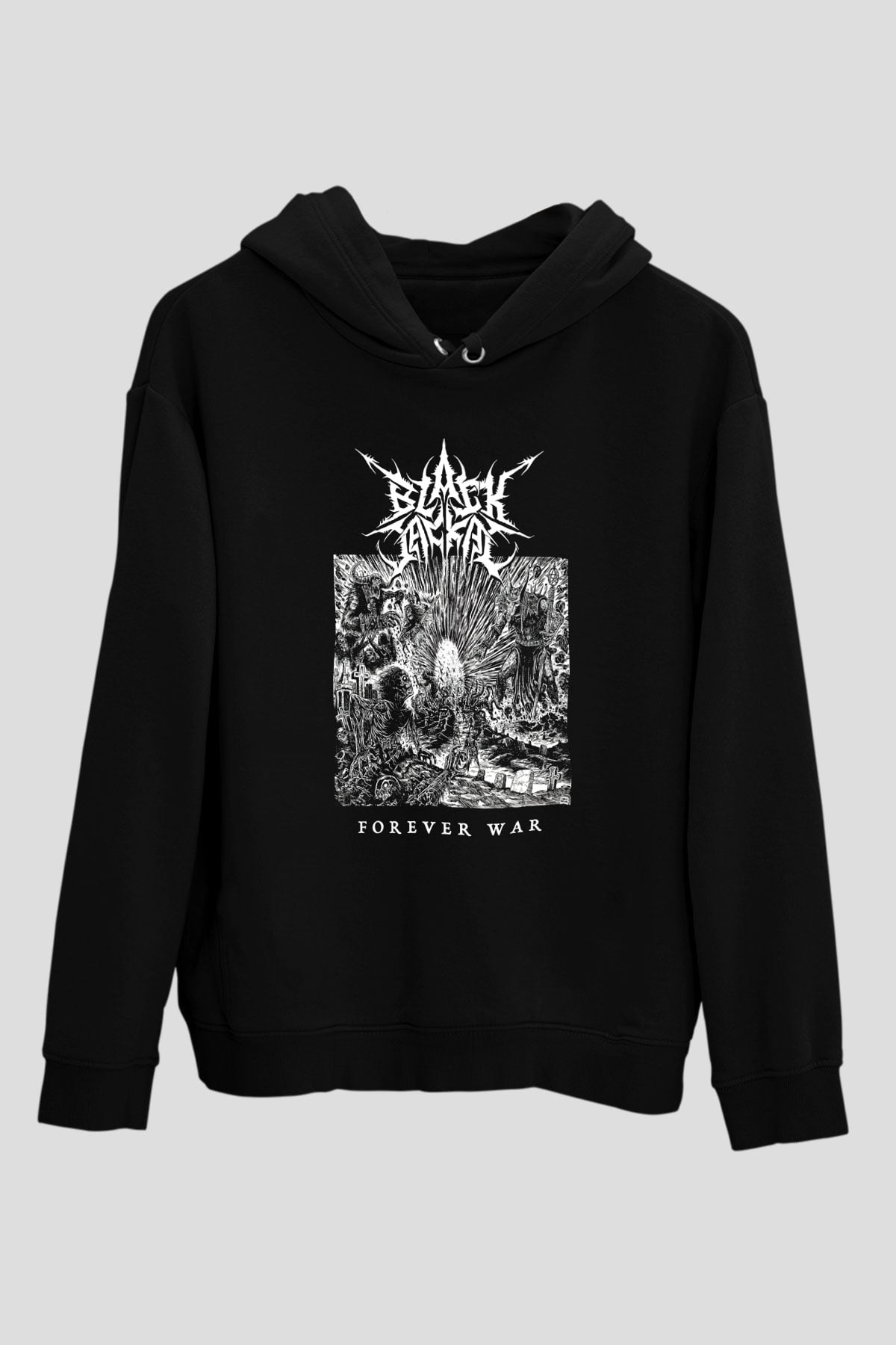Black Jackal Baskılı Unisex Siyah Kapüşonlu Sweatshirt