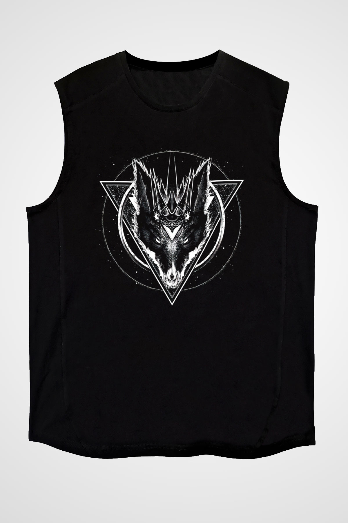 Black Jackal Baskılı Unisex Siyah Kolsuz Tişört - Tshirt