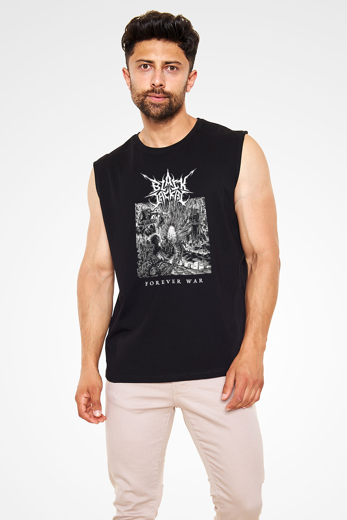 Black Jackal Baskılı Unisex Siyah Kolsuz Tişört - Tshirt