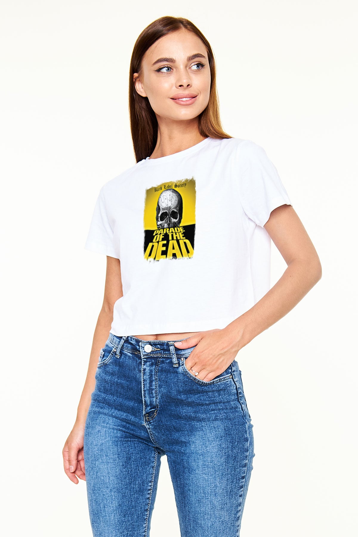 Black Label Society Baskılı Unisex Beyaz Crop Top Tişört