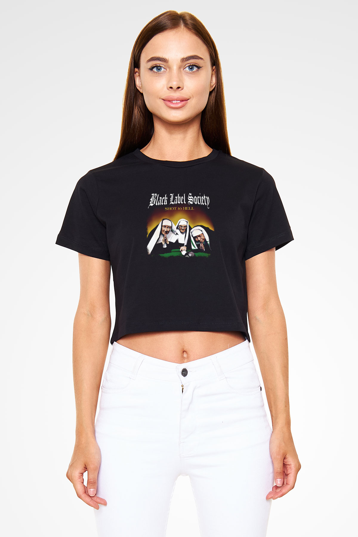 Black Label Society Baskılı Unisex Siyah Crop Top Tişört