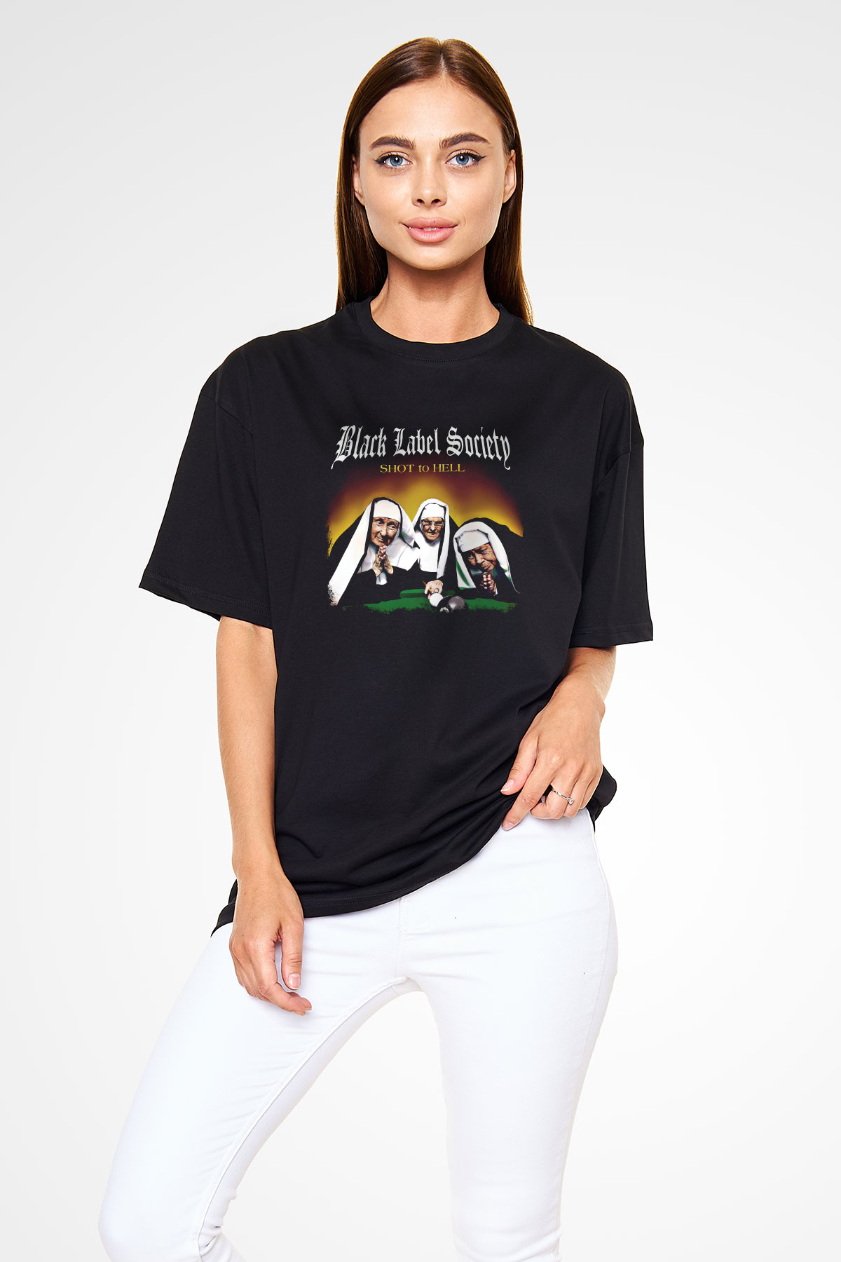 Black Label Society Baskılı Unisex Siyah Oversize Tişört