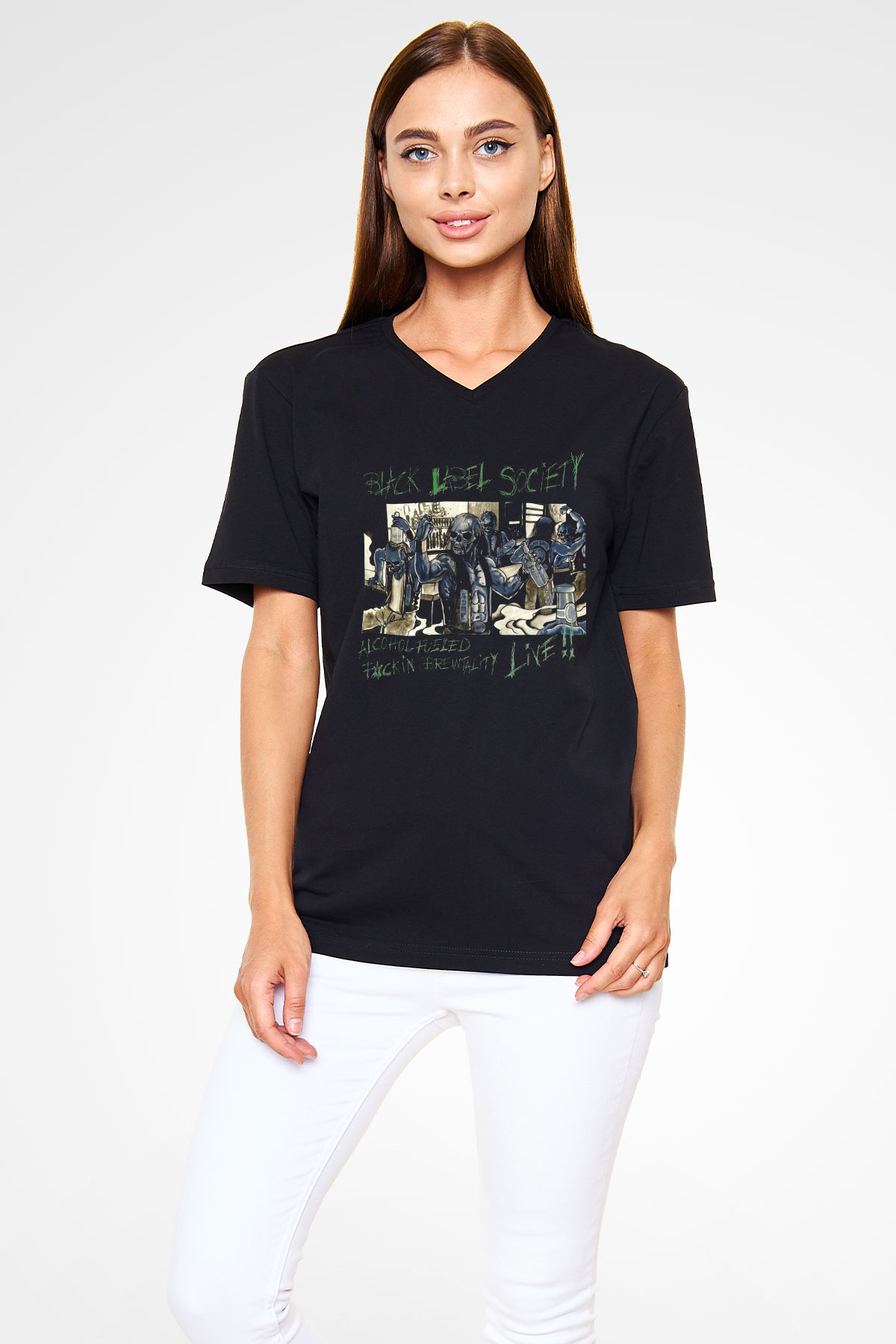 Black Label Society Siyah Unisex V Yaka Tişört T-Shirt