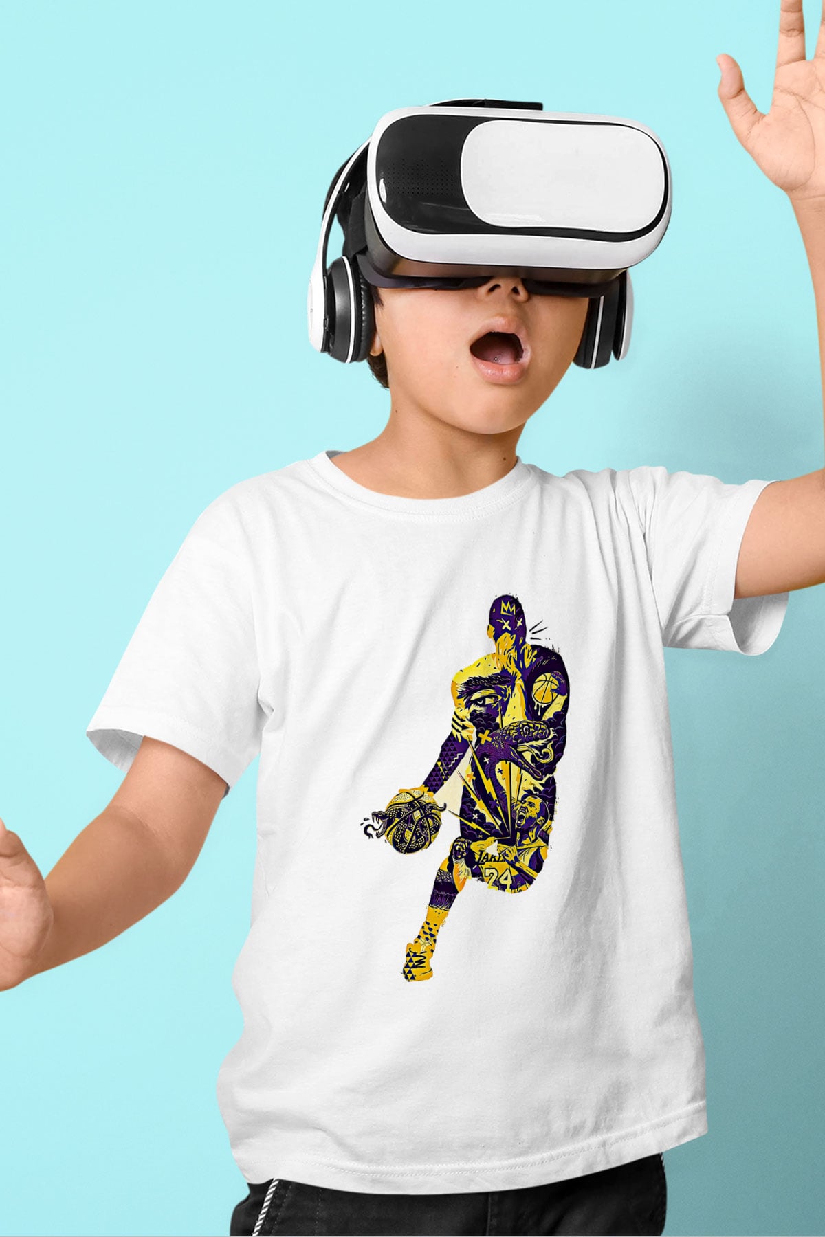 Black Mamba Baskılı Beyaz Unisex Beyaz Çocuk Tişört - Tshirt