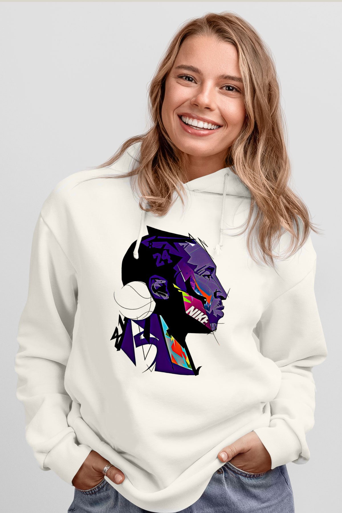 Black Mamba Baskılı Beyaz Unisex Kapüşonlu Sweatshirt