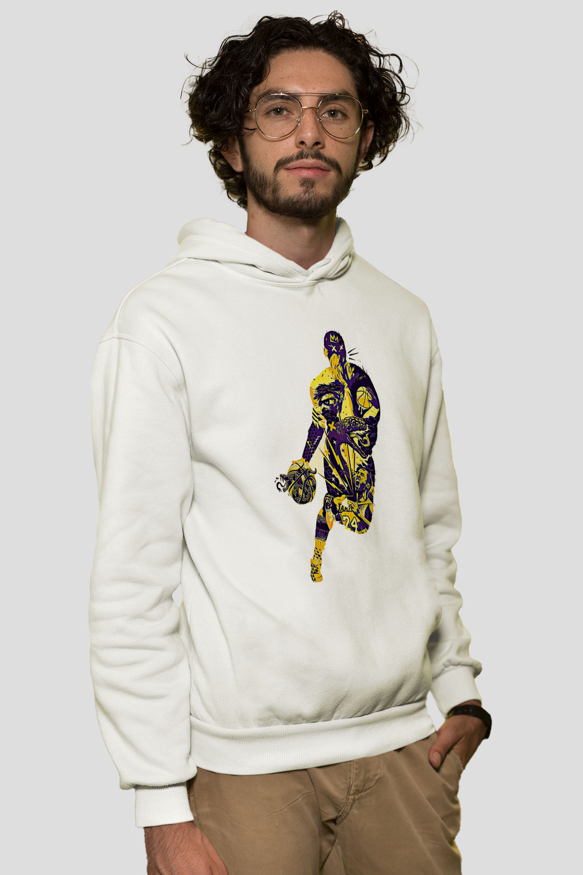 Black Mamba Baskılı Beyaz Unisex Kapüşonlu Sweatshirt