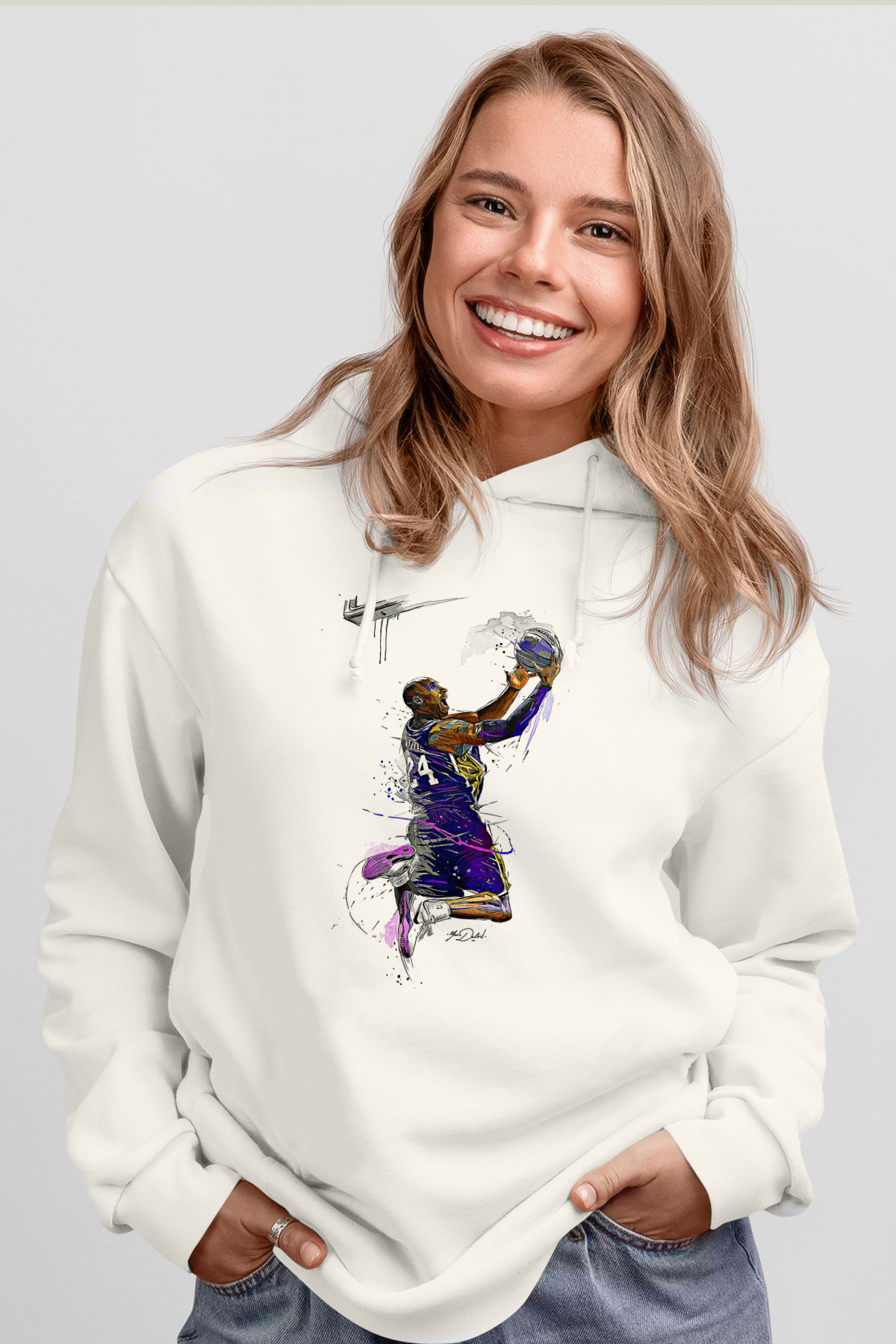 Black Mamba Baskılı Beyaz Unisex Kapüşonlu Sweatshirt