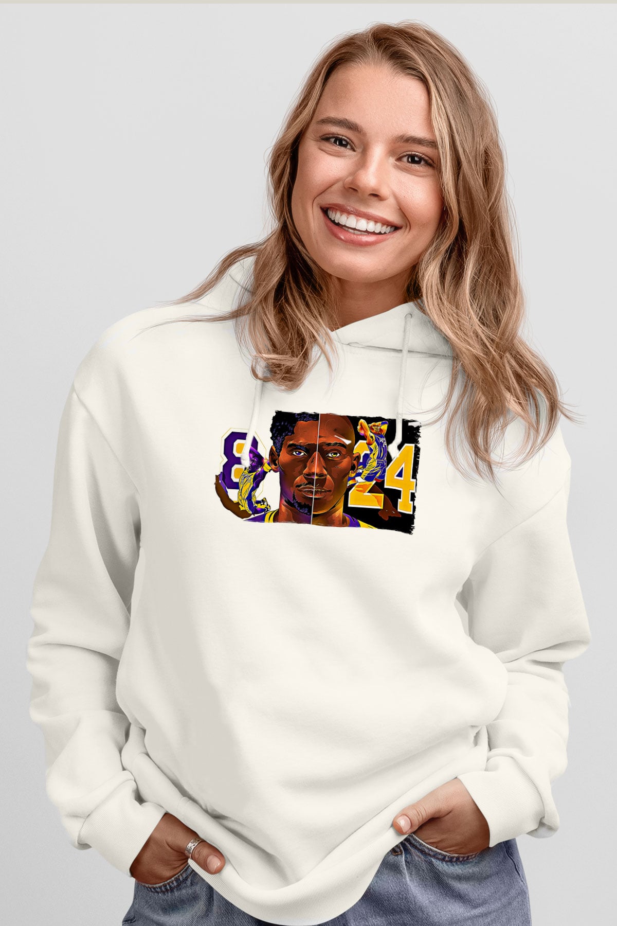 Black Mamba Baskılı Beyaz Unisex Kapüşonlu Sweatshirt