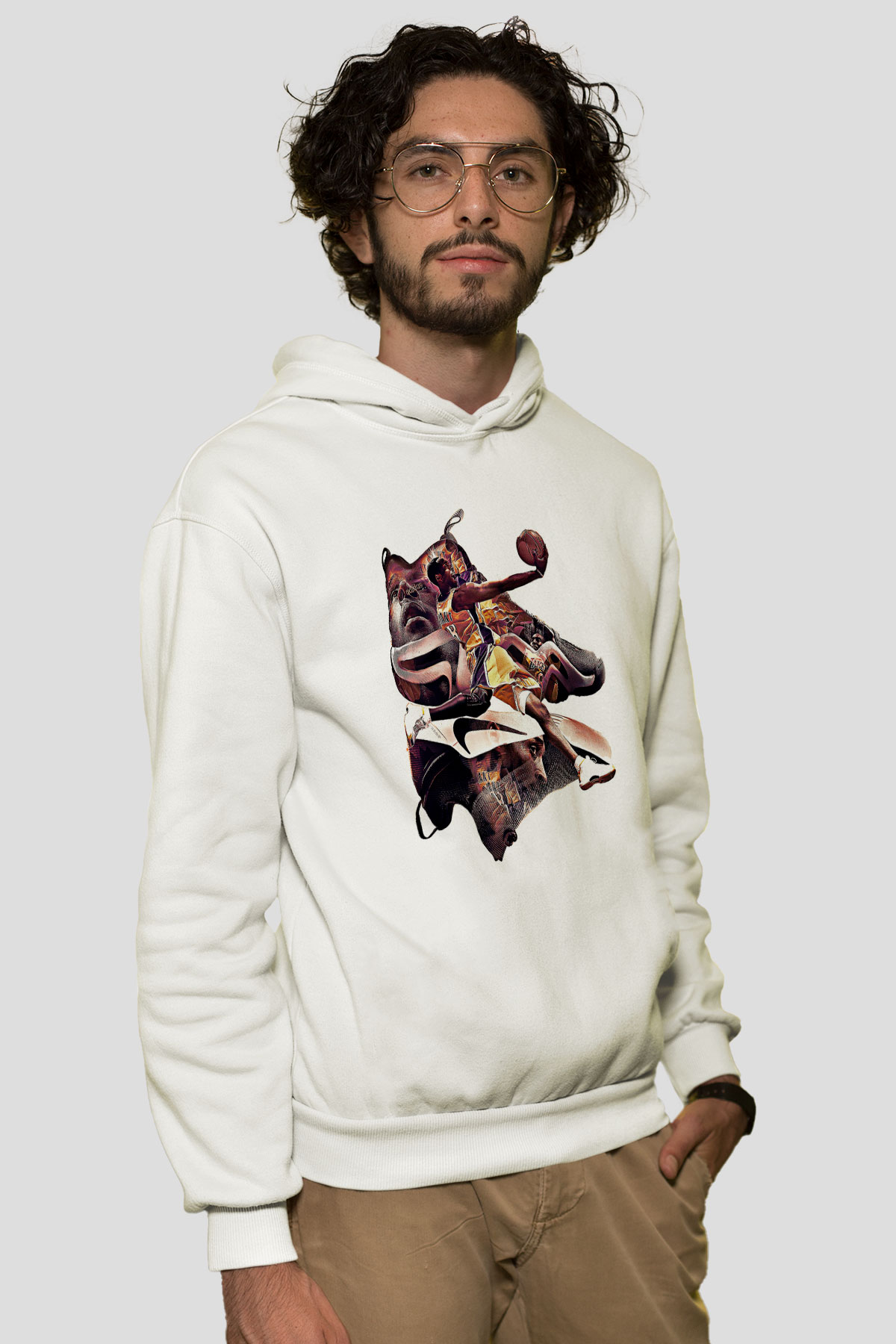 Black Mamba Baskılı Beyaz Unisex Kapüşonlu Sweatshirt