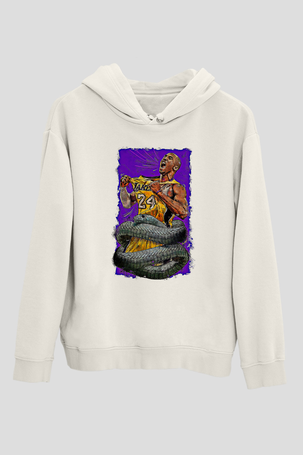 Black Mamba Baskılı Beyaz Unisex Kapüşonlu Sweatshirt