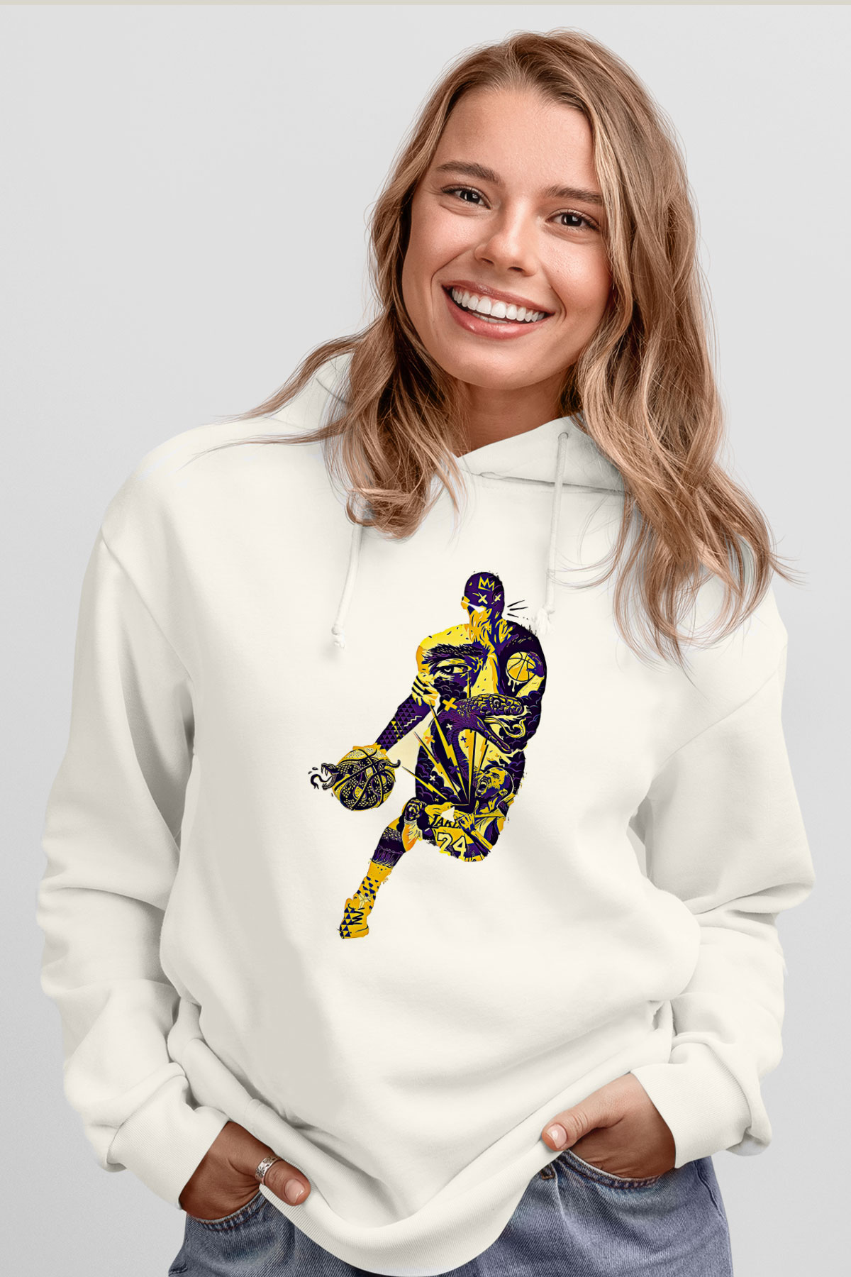 Black Mamba Baskılı Beyaz Unisex Kapüşonlu Sweatshirt