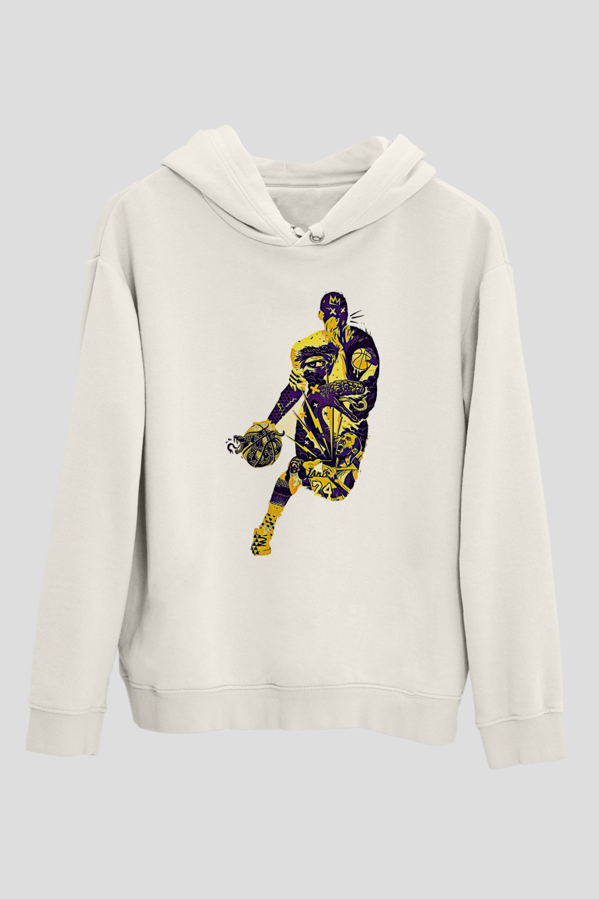 Black Mamba Baskılı Beyaz Unisex Kapüşonlu Sweatshirt