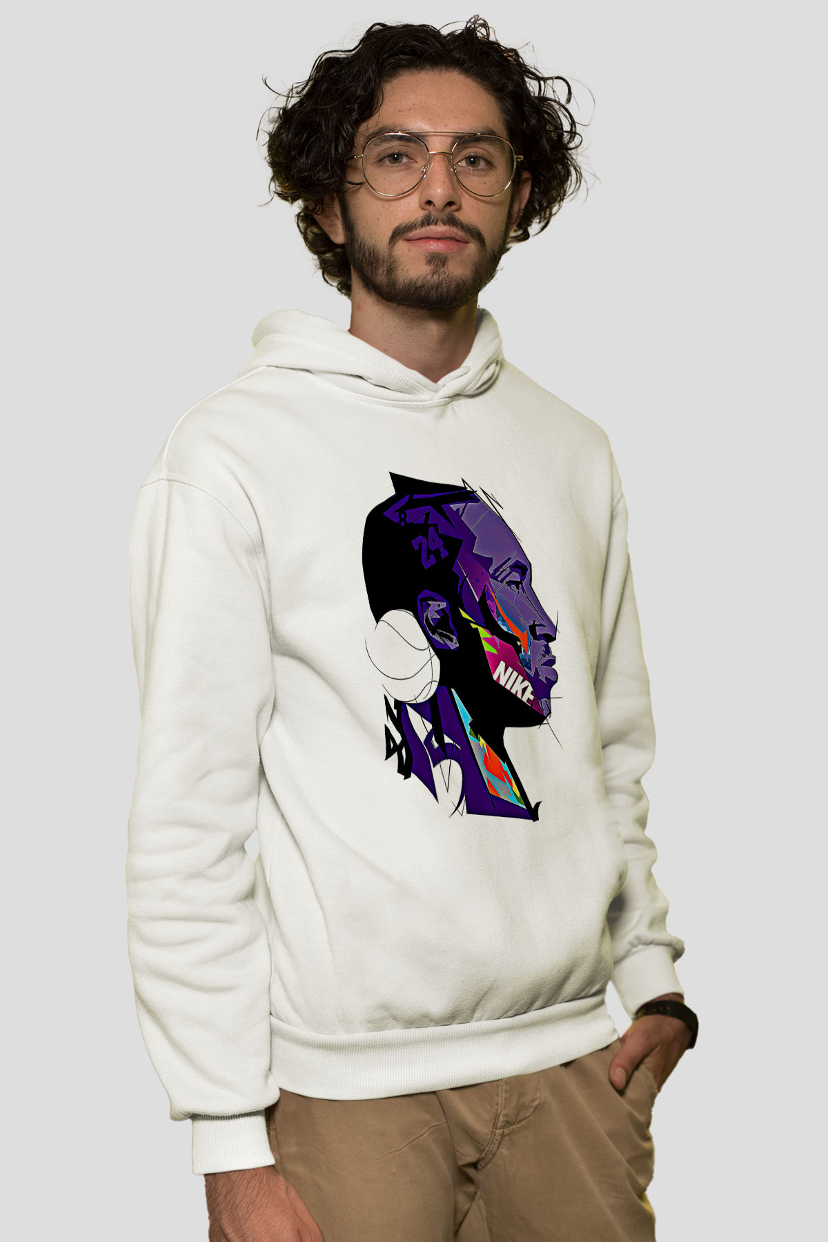 Black Mamba Baskılı Beyaz Unisex Kapüşonlu Sweatshirt