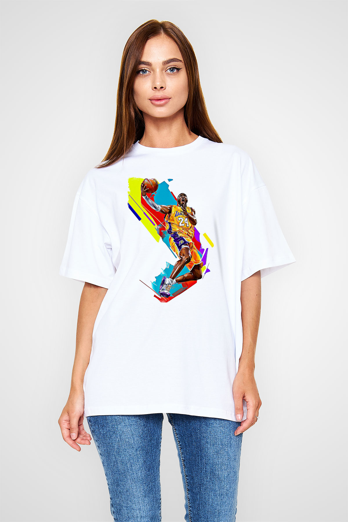 Black Mamba Baskılı Beyaz Unisex Oversize Tişört - Tshirt