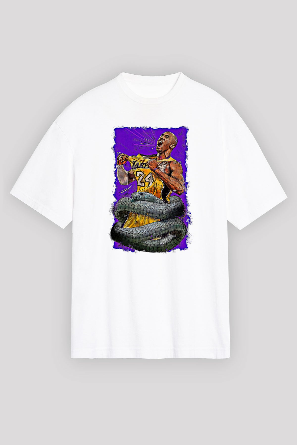 Black Mamba Baskılı Beyaz Unisex Oversize Tişört - Tshirt