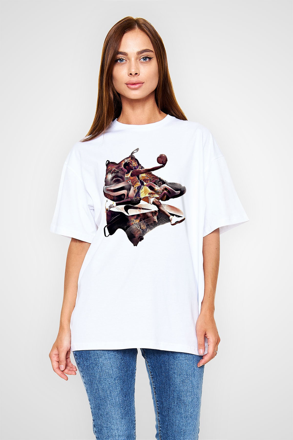 Black Mamba Baskılı Beyaz Unisex Oversize Tişört - Tshirt