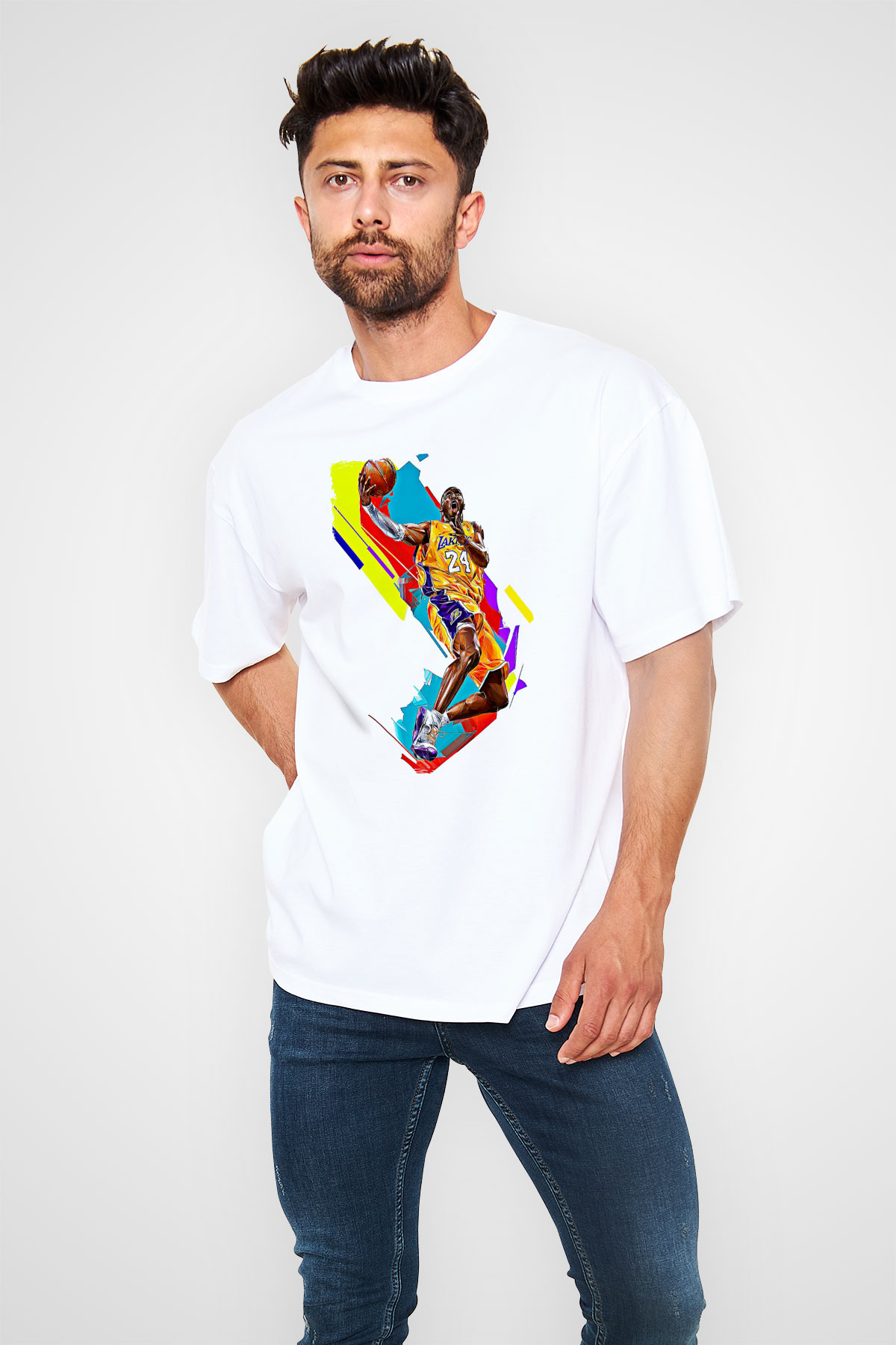 Black Mamba Baskılı Beyaz Unisex Oversize Tişört - Tshirt