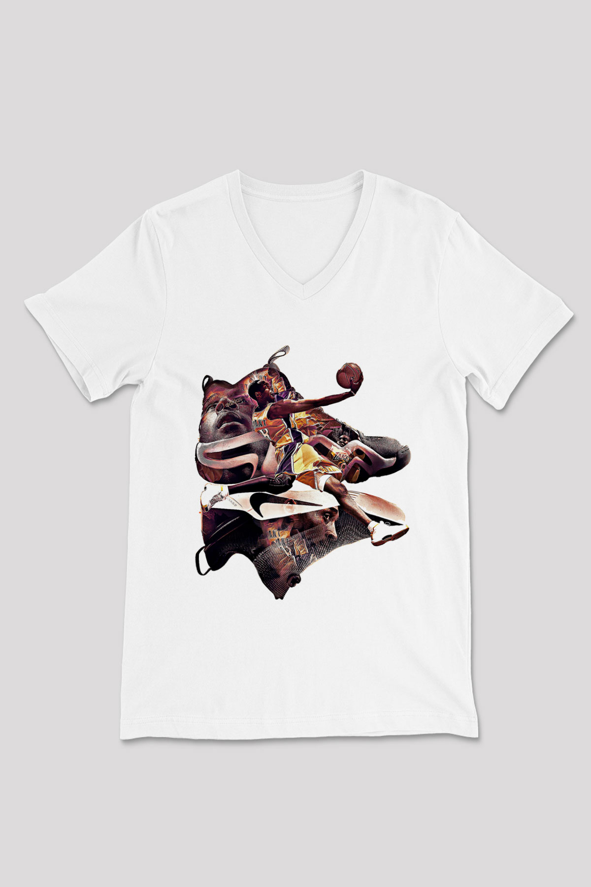 Black Mamba Baskılı Beyaz Unisex V Yaka Tişört - Tshirt