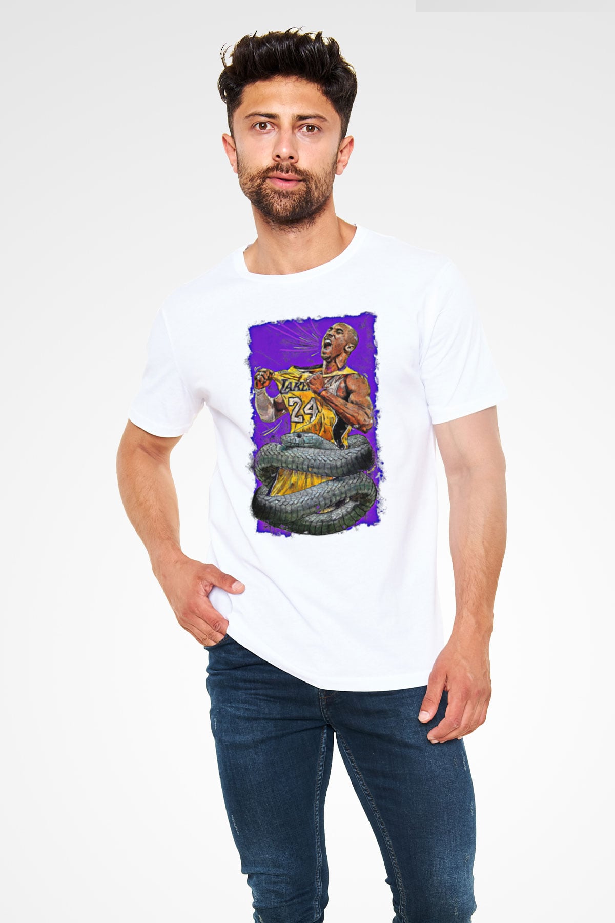 Black Mamba Baskılı Unisex Beyaz Tişört - Tshirt