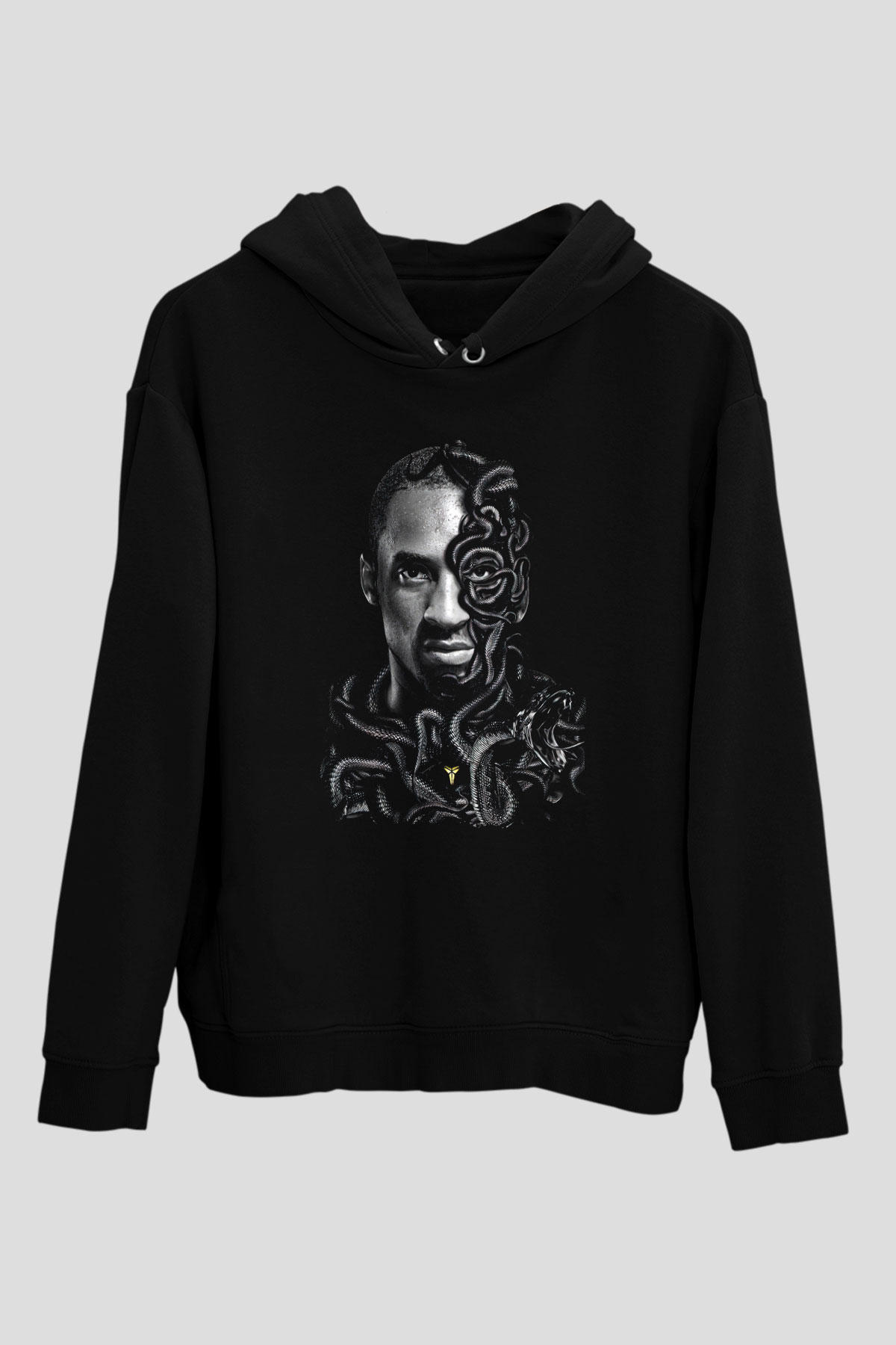 Black Mamba Baskılı Unisex Siyah Kapüşonlu Sweatshirt
