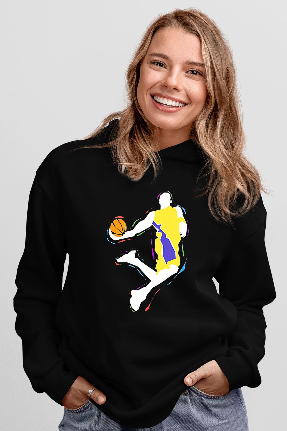 Black Mamba Baskılı Unisex Siyah Kapüşonlu Sweatshirt