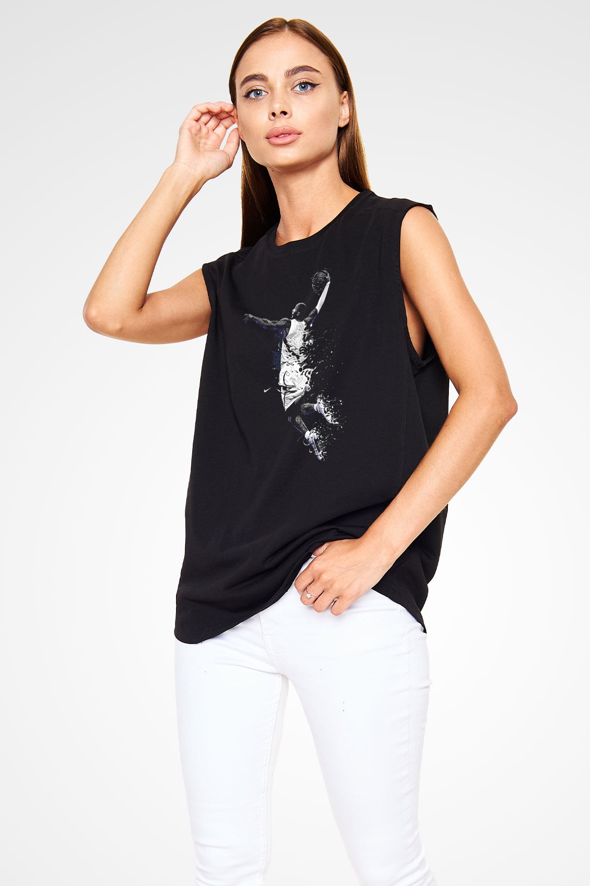 Black Mamba Baskılı Unisex Siyah Kolsuz Tişört - Tshirt