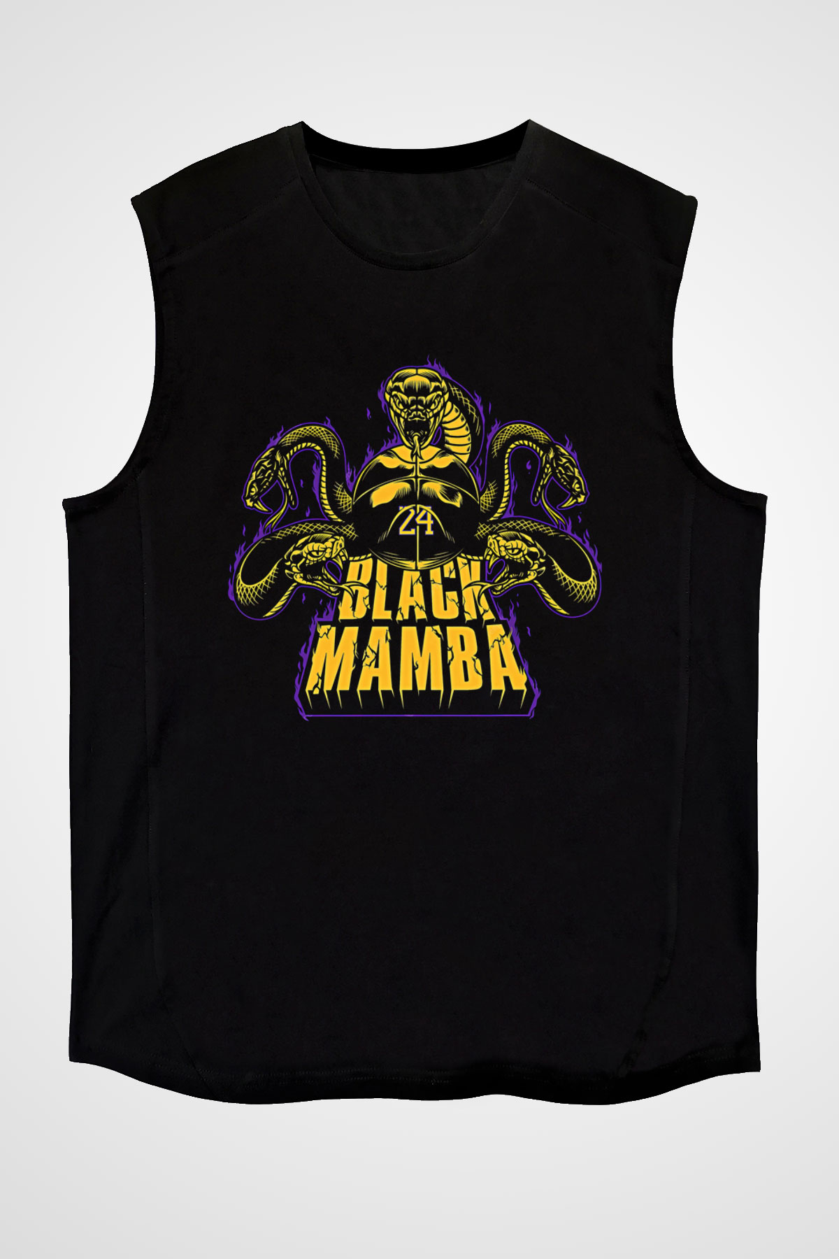Black Mamba Baskılı Unisex Siyah Kolsuz Tişört - Tshirt