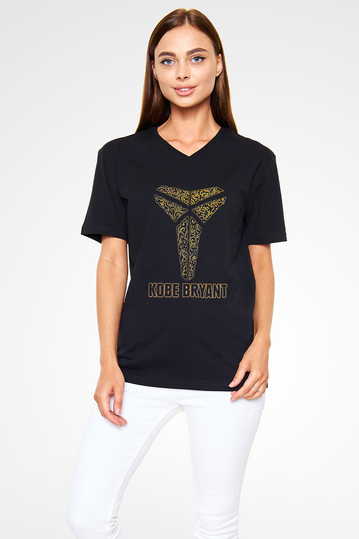 Black Mamba Baskılı Unisex Siyah V Yaka Tişört - Tshirt