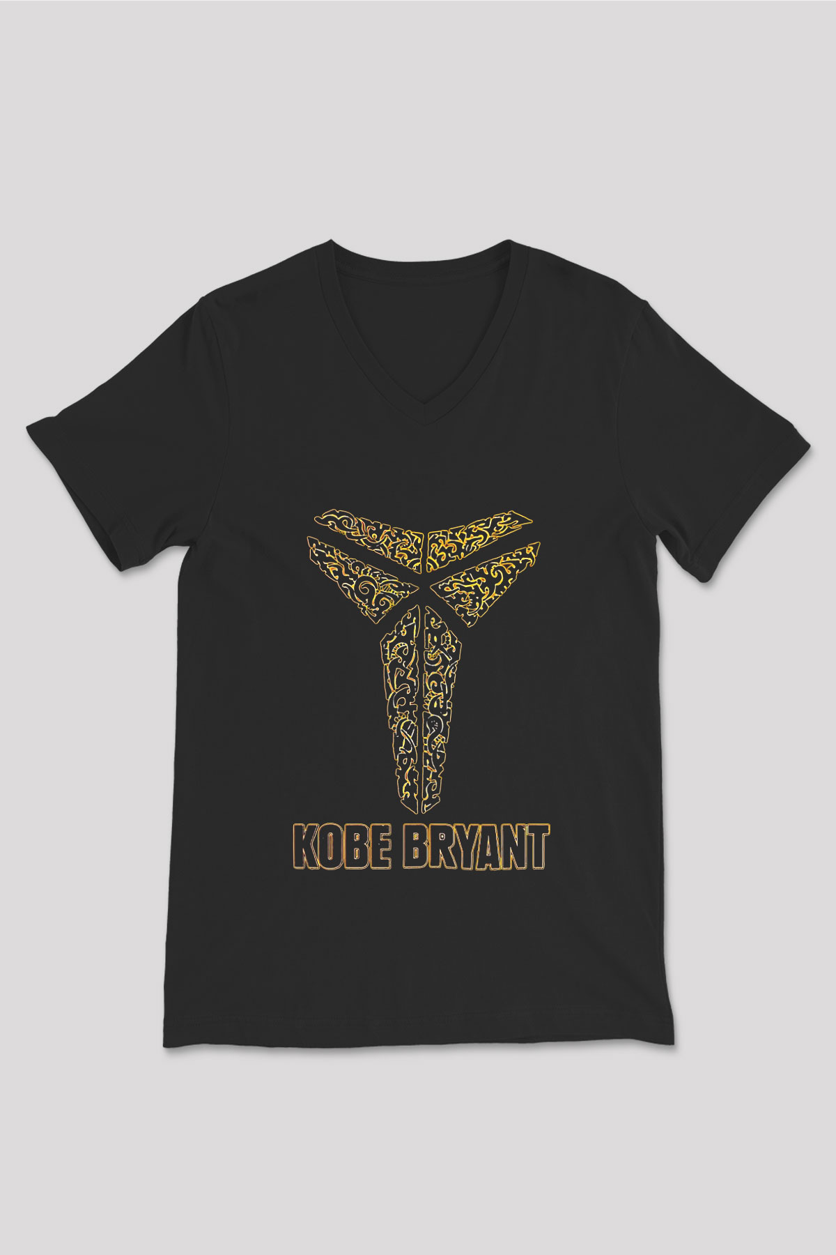 Black Mamba Baskılı Unisex Siyah V Yaka Tişört - Tshirt