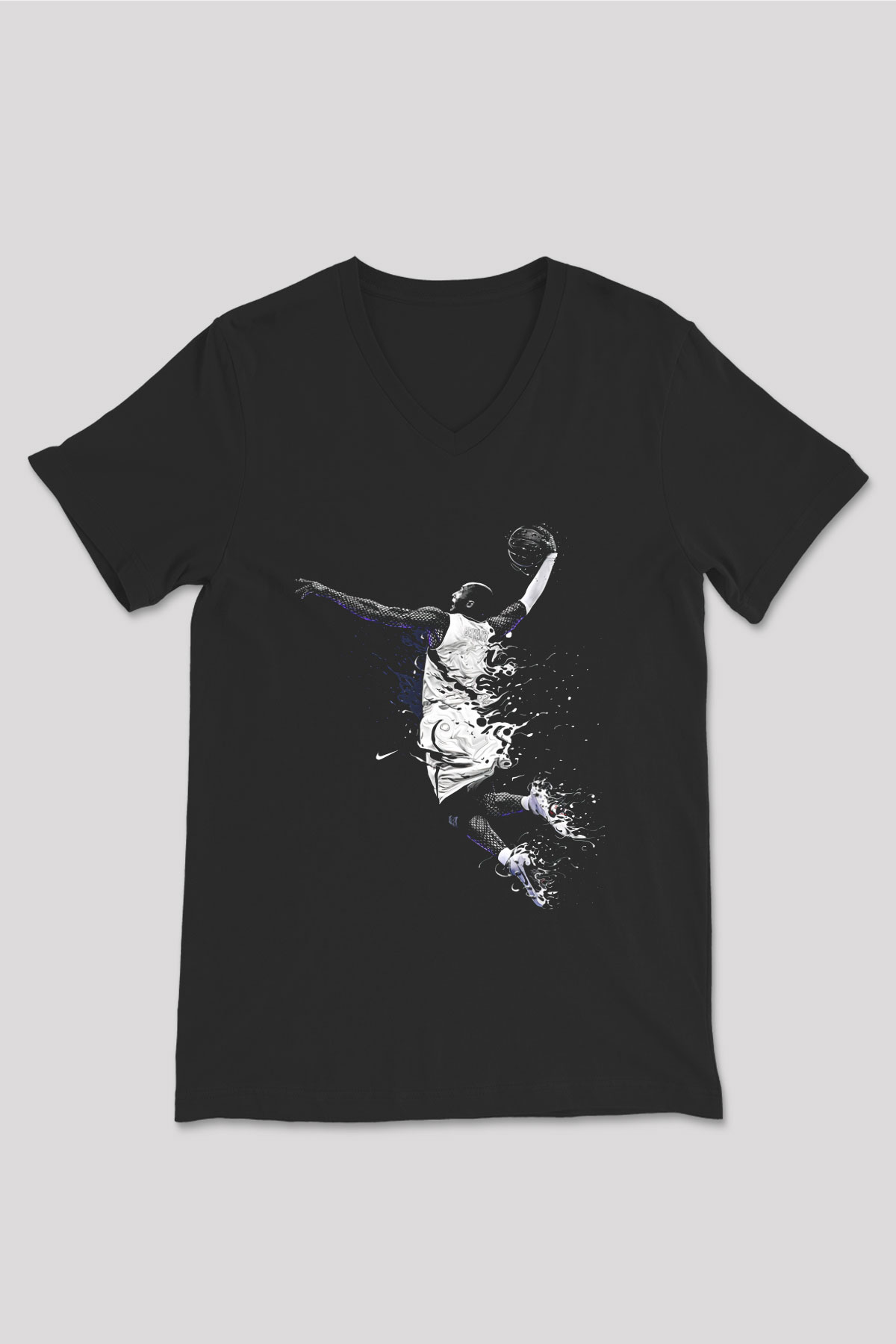 Black Mamba Baskılı Unisex Siyah V Yaka Tişört - Tshirt