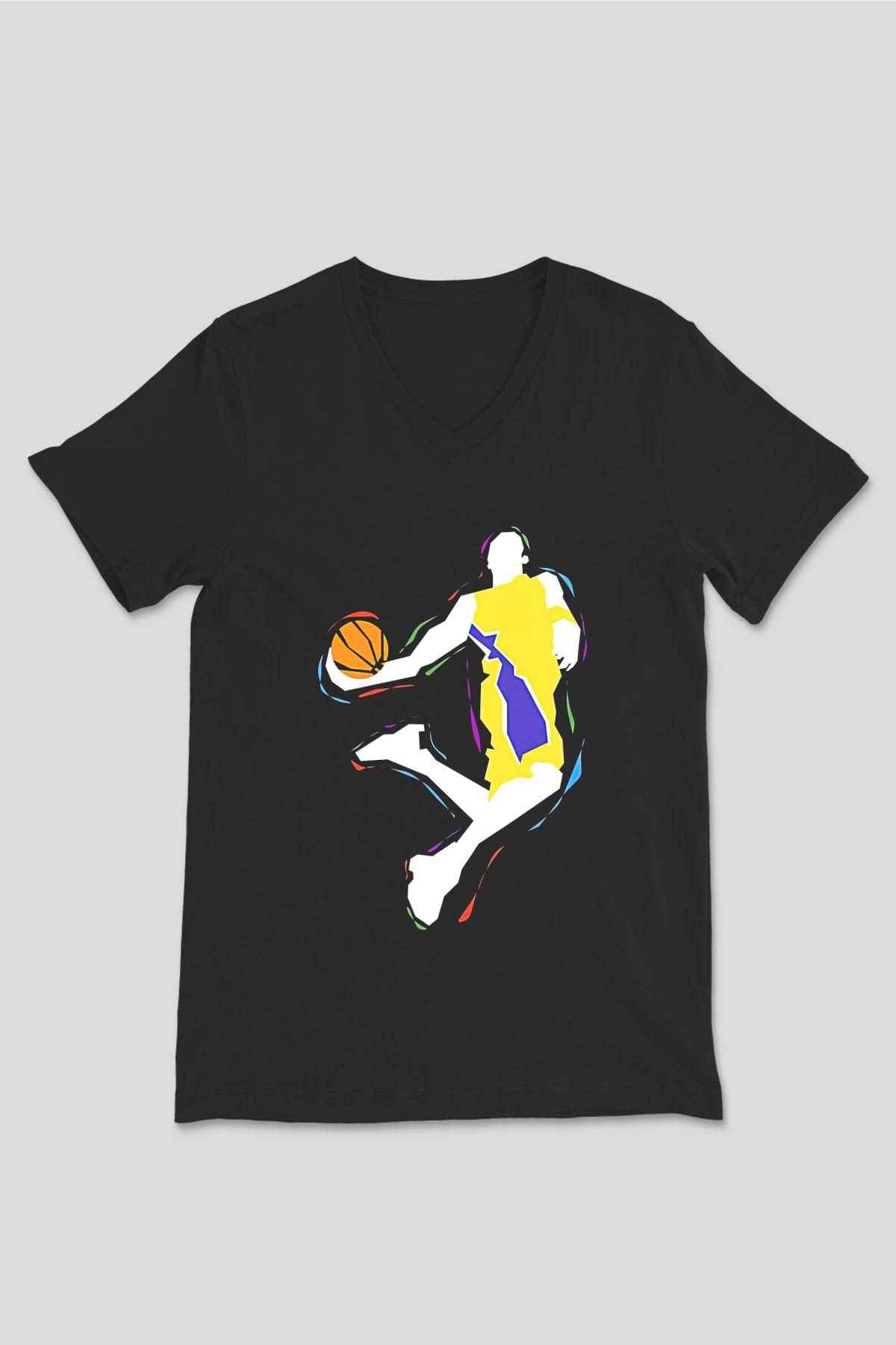 Black Mamba Baskılı Unisex Siyah V Yaka Tişört - Tshirt