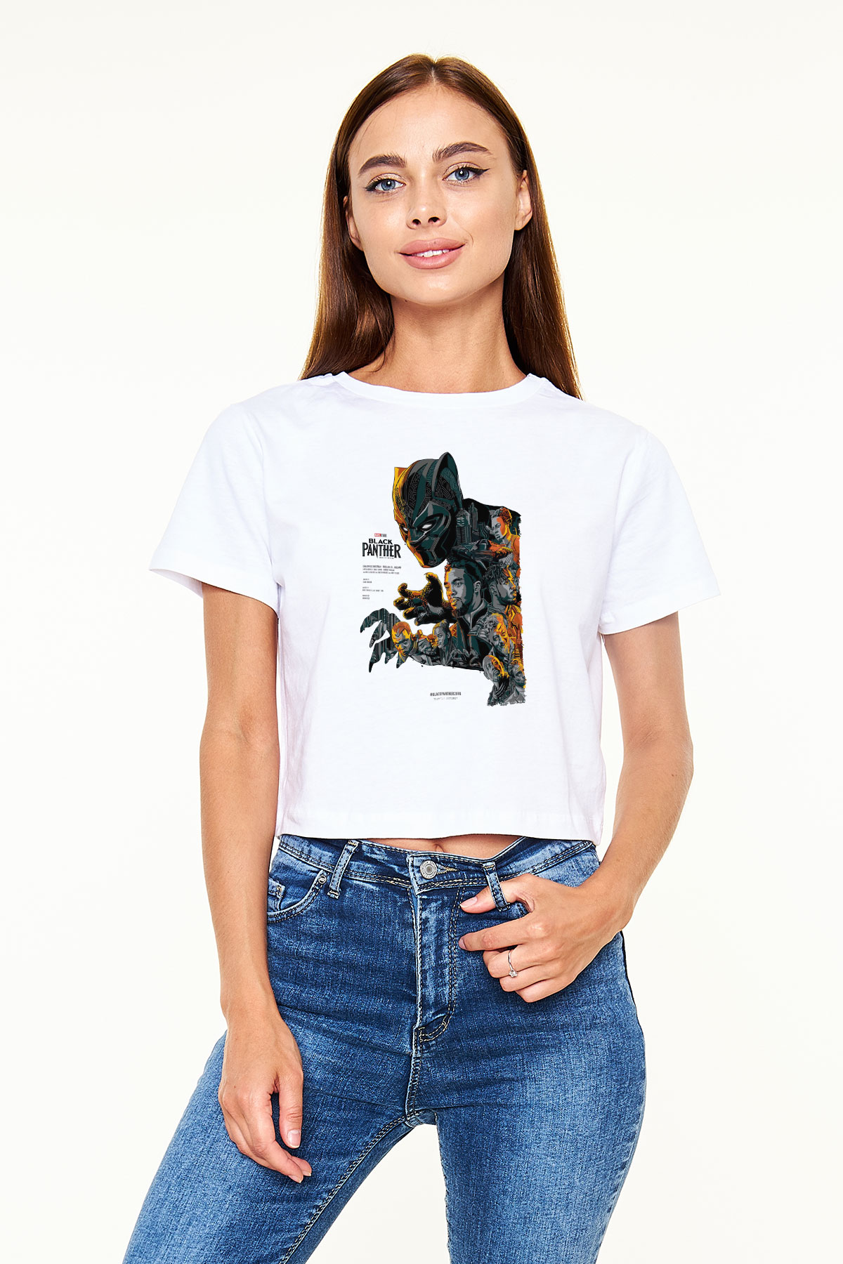 Black Panther Beyaz  Crop Top Tişört